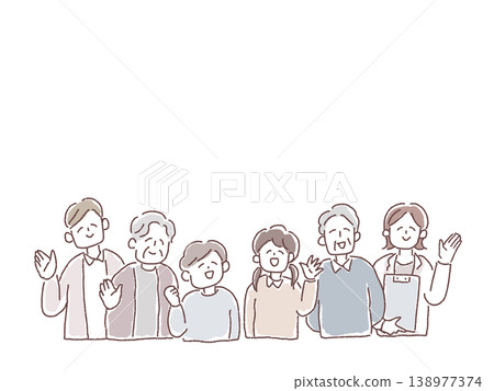 People smiling and waving (elderly people, children, healthcare workers) 138977374