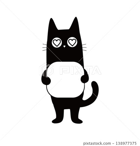 Cute hand-drawn style illustration of a black cat with heart-shaped eyes holding a card - perfect for a message. Cute hand-drawn style illustration of a black cat with heart-shaped eyes holding a card - perfect for a message. 138977375