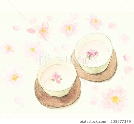 手繪水彩櫻花茶和櫻花插圖 手繪水彩櫻花茶和櫻花插圖 138977379