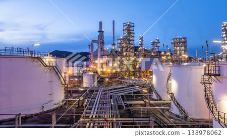 Oil and Gas refinery plant at night, Global business energy logistic transportation, Oil and gas refinery petrochemical industrial, Petrochemical refinery industrial energy supply chain. 138978062