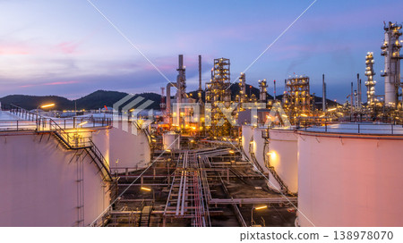 Oil and Gas refinery plant at night, Global business energy logistic transportation, Oil and gas refinery petrochemical industrial, Petrochemical refinery industrial energy supply chain. 138978070
