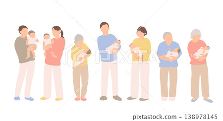 Figure set holding a baby / Family, childcare, parent and child, seniors, parenting support 138978145
