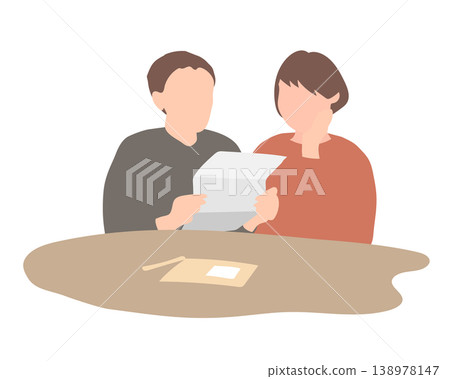 A couple checking application documents for families with children / applications, government offices, schools, families A couple checking application documents for families with children / applications, government offices, schools, families 138978147