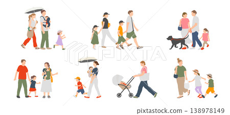 Summer outing scene: Walking family set Summer outing scene: Walking family set 138978149