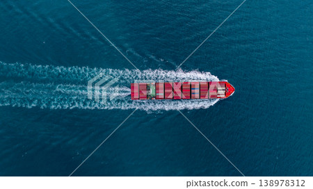 Aerial view container cargo ship carrier container on sea, Global business logistics transportation by container cargo ship, Container cargo ship freight shipping import export supply chain. Aerial view container cargo ship carrier container on sea, Global business logistics transportation by container cargo ship, Container cargo ship freight shipping import export supply chain. 138978312
