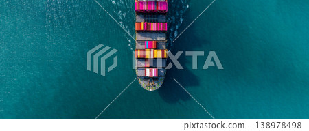 Aerial view container cargo ship carrying container in import export business logistic and transportation of international by container cargo ship, Container cargo ship freight shipping supply chain 138978498