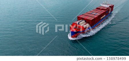 Aerial view container cargo ship carrying container in import export business logistic and transportation of international by container cargo ship, Container cargo ship freight shipping supply chain 138978499