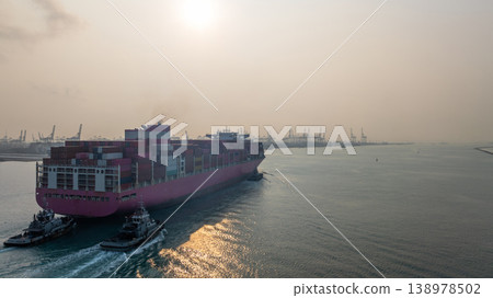 Aerial view container ship carrier container on sea, Global business logistics and Global trade transportation by container ship, Container ship freight shipping import export logistics supply chain. Aerial view container ship carrier container on sea, Global business logistics and Global trade transportation by container ship, Container ship freight shipping import export logistics supply chain. 138978502