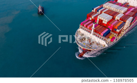 Aerial view container ship carrier container on sea, Global business logistics and Global trade transportation by container ship, Container ship freight shipping import export logistics supply chain. 138978505