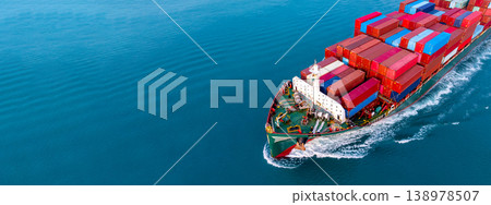 Aerial view container ship carrier container on sea, Global business logistics and Global trade transportation by container ship, Container ship freight shipping import export logistics supply chain. 138978507