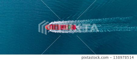 Aerial view container cargo ship carrying container in import export business logistic and transportation of international by container cargo ship, Container cargo ship freight shipping supply chain 138978514