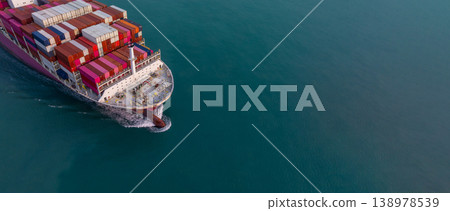 Aerial view container ship carrier container on sea, Global business logistics and Global trade transportation by container ship, Container ship freight shipping import export logistics supply chain. 138978539