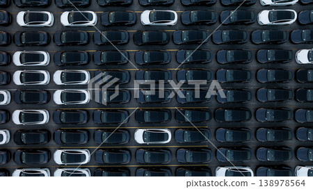 Aerial view car for sale stock lot row, Cars dealership inventory distribution automobile and automotive business, New cars parking for sale automobile automotive industry business. Aerial view car for sale stock lot row, Cars dealership inventory distribution automobile and automotive business, New cars parking for sale automobile automotive industry business. 138978564