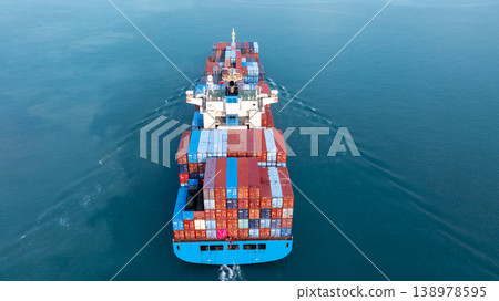 Aerial view container ship carrier container on sea, Global business logistics and Global trade transportation by container ship, Container ship freight shipping import export logistics supply chain. 138978595