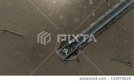 Aerial view wastewater treatment plant. Circular sedimentation tanks biological reactor, Water cleaning facility wastewater treatment plant, Recirculation solid contact clarifier sedimentation tank. Aerial view wastewater treatment plant. Circular sedimentation tanks biological reactor, Water cleaning facility wastewater treatment plant, Recirculation solid contact clarifier sedimentation tank. 138978620