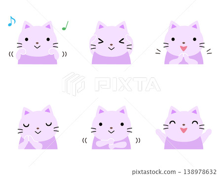 一組貓咪玩爪子的插圖（無輪廓線）。 138978632