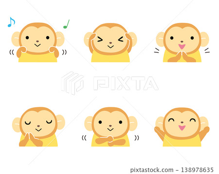 一組猴子玩手的插圖（無輪廓線）。 138978635