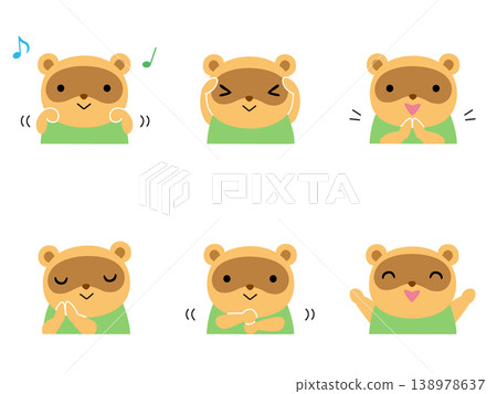 A set of illustrations of a raccoon playing with its hands (no outlines). A set of illustrations of a raccoon playing with its hands (no outlines). 138978637