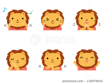 A set of illustrations of a lion playing with its hands (no outlines). 138978640