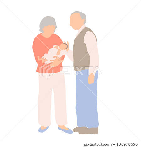 A family scene where grandparents watch over their newborn baby. 138978656