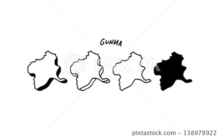 手繪向量插圖，群馬縣單色3D地圖 138978922