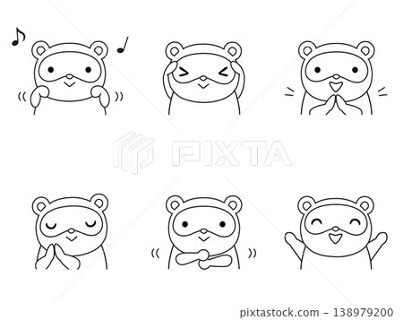 A set of line drawings of raccoons playing with their hands. A set of line drawings of raccoons playing with their hands. 138979200