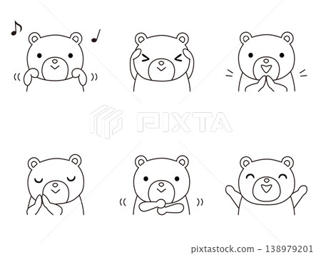 A set of line drawings of bears playing with their hands. 138979201