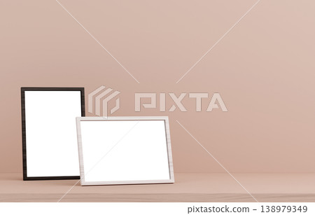 3D material_Photo frame_Beige background 138979349
