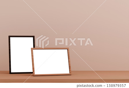 3D material_Photo frame_Beige background 138979357