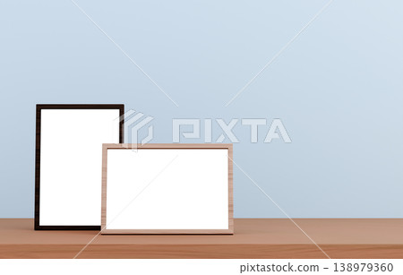 3D material_Photo frame_Light blue background 3D material_Photo frame_Light blue background 138979360