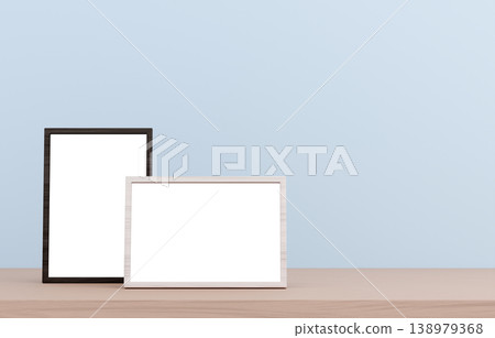 3D material_Photo frame_Light blue background 138979368