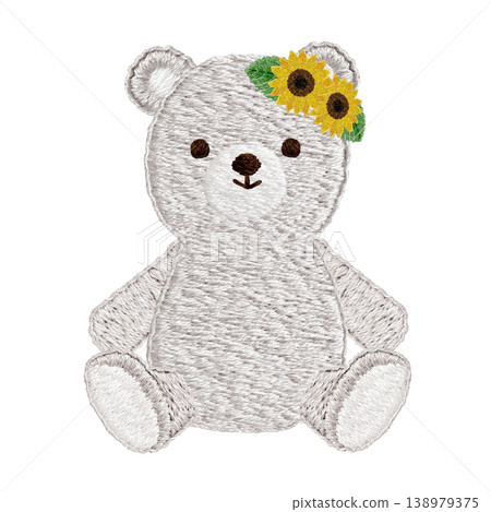 [Polar Bear and Sunflower] Hand-embroidered illustration material 138979375