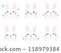 一組兔子玩爪子的插圖（彩色線條畫）。 138979384