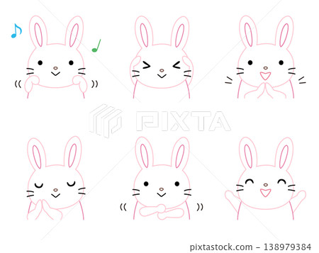 一組兔子玩爪子的插圖（彩色線條畫）。 138979384