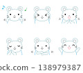 一組老鼠玩弄爪子的插圖（彩色線條畫）。 138979387
