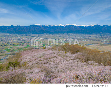 【無人機空拍】北阿爾卑斯山脈古城山上的櫻花,以及長野縣安曇野市的街景 【無人機空拍】北阿爾卑斯山脈古城山上的櫻花,以及長野縣安曇野市的街景 138979515