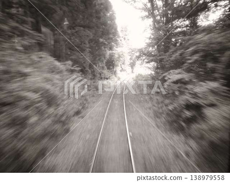 Tracks as seen from the window of a moving train Tracks as seen from the window of a moving train 138979558