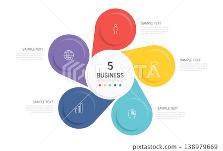 Infographic 5 Circle Venn diagram design template for Business with Icons and your data. Vector illustration. Infographic 5 Circle Venn diagram design template for Business with Icons and your data. Vector illustration. 138979669