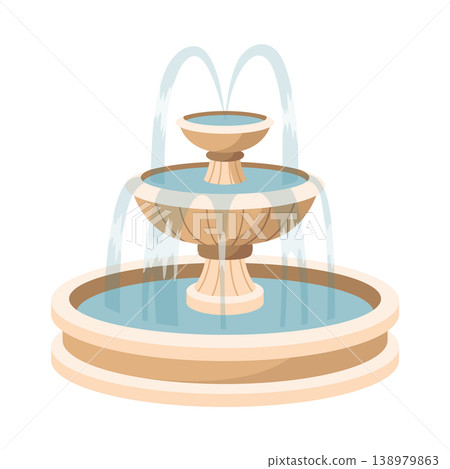 Water fountain and water splash. Vintage and modern architecture decor with splashing drops. Outdoor park decoration with architectural elements cartoon vector 138979863