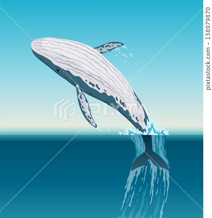 Whale jumping under the blue ocean surface. Winter arctic vector illustration. Iceland 138979870