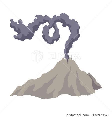 Volcano icon. Magma nature blowing up with smoke. An awakened vulcan activity, smoke element. Volcano eruption. Flat cartoon vector isolated illustration Volcano icon. Magma nature blowing up with smoke. An awakened vulcan activity, smoke element. Volcano eruption. Flat cartoon vector isolated illustration 138979875