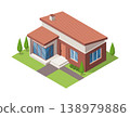 Isometric cottage icon. Suburb house composition with lawn vector illustration. Infographic element representing suburban building. Private house enterprises of real estate 138979886