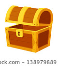 Chest. Game wooden antique box. Empty old wooden chest for gold treasure. Cartoon ancient container for pirates isolated vector icon on white 138979889