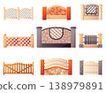 Vivid garden fencing. Brightly painted garden boundary barriers design. Illustration showcasing array of vibrant fence panels with diverse textures and styles in garden setting 138979891