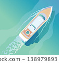 Top aerial view boat or yacht vector icon. Sea transport for travel on water. Above view to high class motor boat 138979893