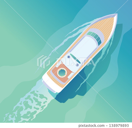 Top aerial view boat or yacht vector icon. Sea transport for travel on water. Above view to high class motor boat 138979893