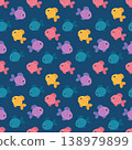 Cute Colorful Fish Seamless Pattern. Flat Fish Underwater Background	 138979899