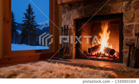 Cozy Stone Fireplace Cozy Stone Fireplace 138980169