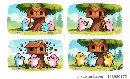 Cute Bears Building a Treehouse Cute Bears Building a Treehouse 138980175