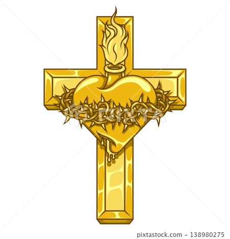 Sacred Heart and Metal Cross Gold 138980275